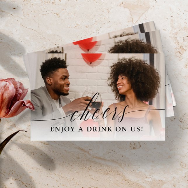 Delikates Calligrafy Foto Wedding Drink Ticket (Von Creator hochgeladen)