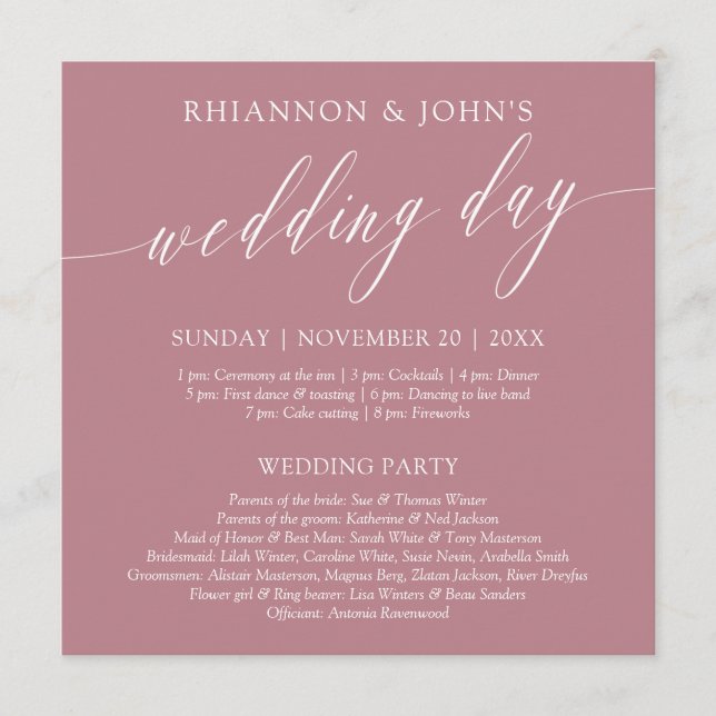 Delikates Calligraphy Pink Wedding Day Programm (Vorderseite)