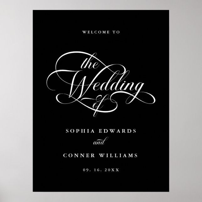 Delikates, elegantes Script Wedding Black Welcome  Poster (Vorne)