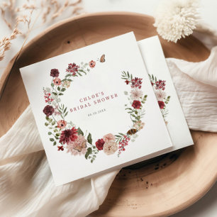 Delikates Fall Burgund Blumenkranz Brautparty Serviette