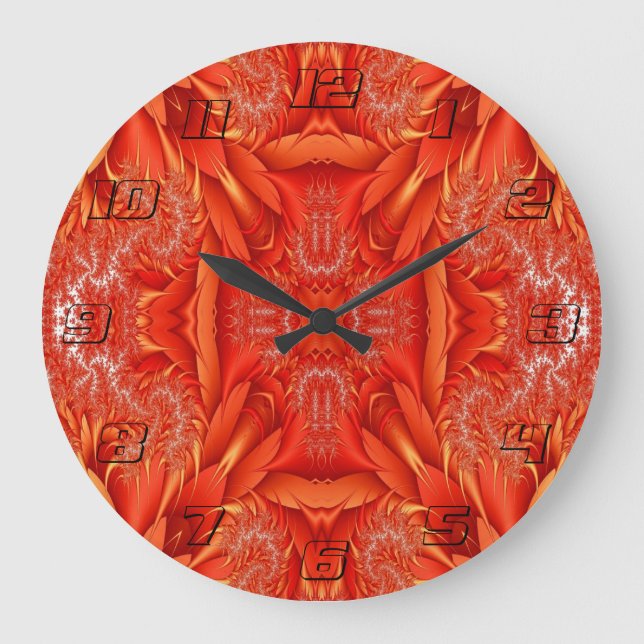 Delikates Feather Fraktal Design - rot Große Wanduhr (Vorderseite)
