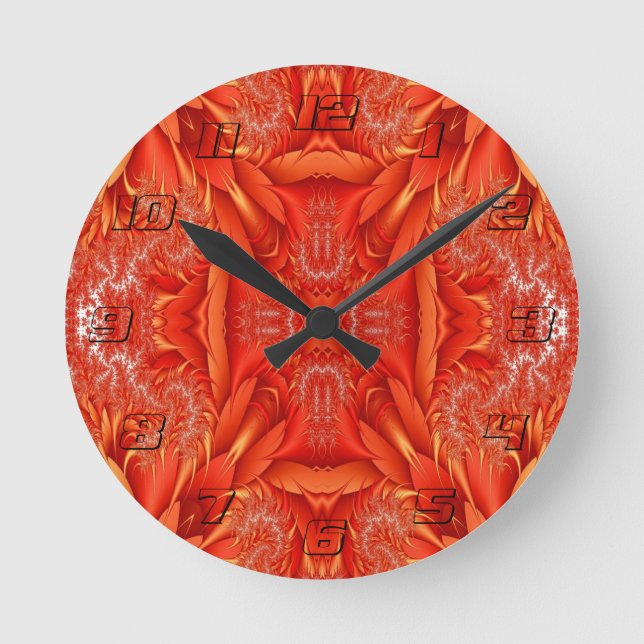 Delikates Feather Fraktal Design - rot Runde Wanduhr (Vorderseite)
