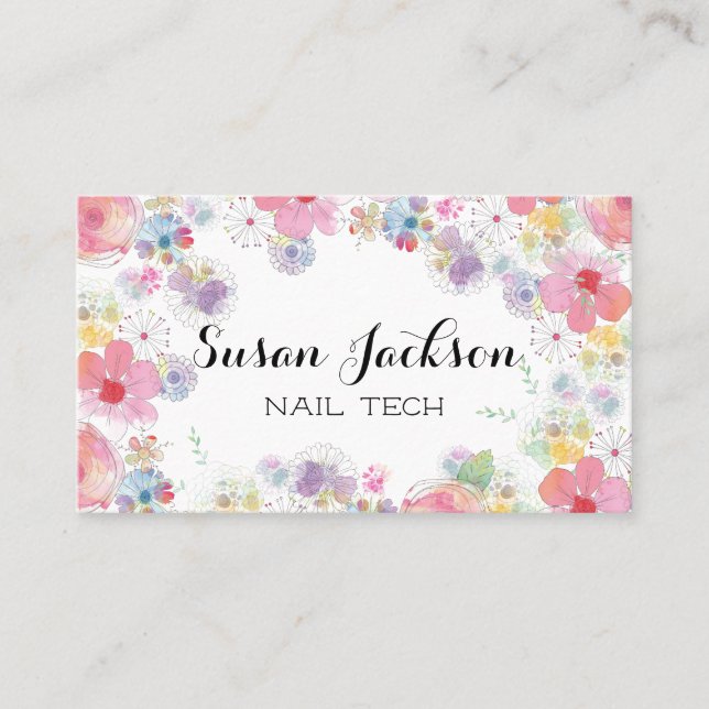 Delikates floral Soft Multicolor Script Business Visitenkarte (Vorderseite)