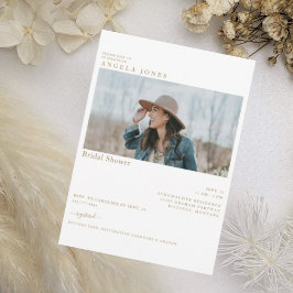 Delikates Foto-Brautparty mit weißem Goldtext Einladung