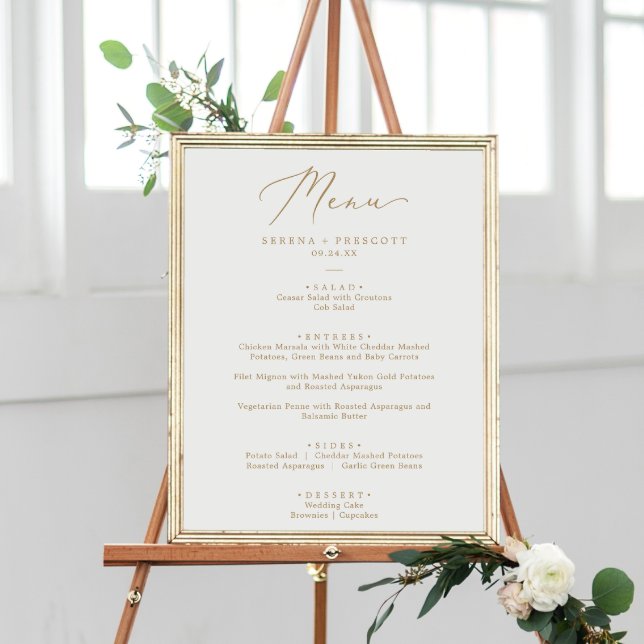Delikates Gold Calligraphy Wedding Dinner Menu Poster (Von Creator hochgeladen)