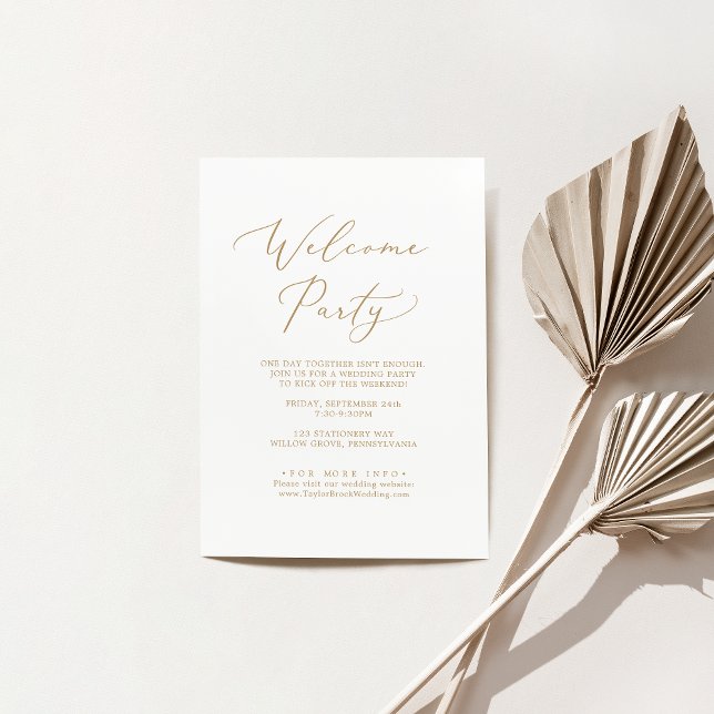 Delikates Gold Calligraphy Wedding Welcome Party Begleitkarte (Von Creator hochgeladen)