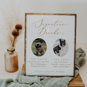 Delikates Gold Hund Foto Hochzeitssignatur Drinks Poster