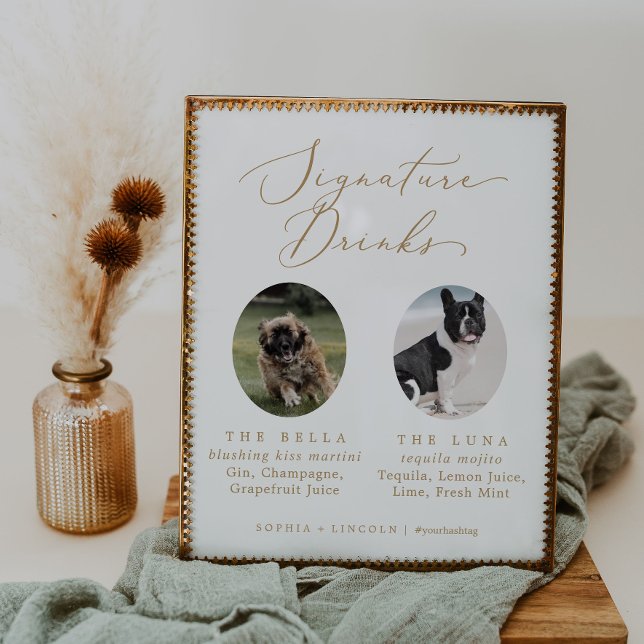 Delikates Gold Hund Foto Hochzeitssignatur Drinks Poster (Von Creator hochgeladen)