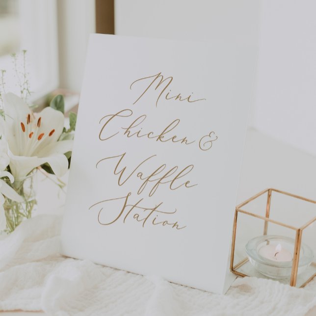 Delikates Gold Mini Chicken und Waffelstation Sockelschild (Delicate Gold Mini Chicken and Waffle Station Pedestal Sign)