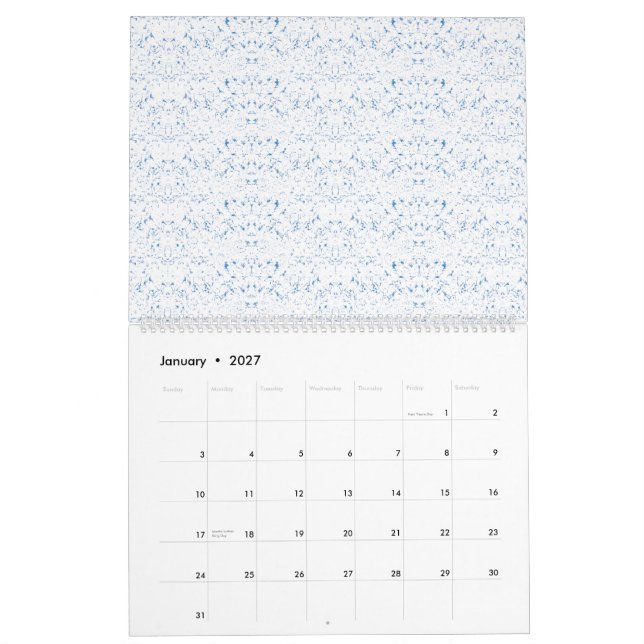 Delikates, hellblaues, gemustertes Design, das wie Kalender (Jan 2027)