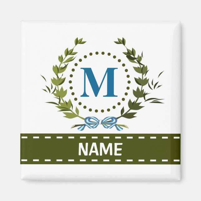 Delikates Ivy Wreath und Bow Name mit Monogramm m Magnet (Vorne)