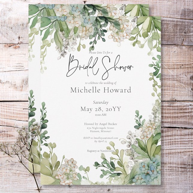 Delikates Modernes Gipskraut Grünes Brautparty Einladung (Delicate Modern Baby's Breath Green Bridal Shower Invitation)