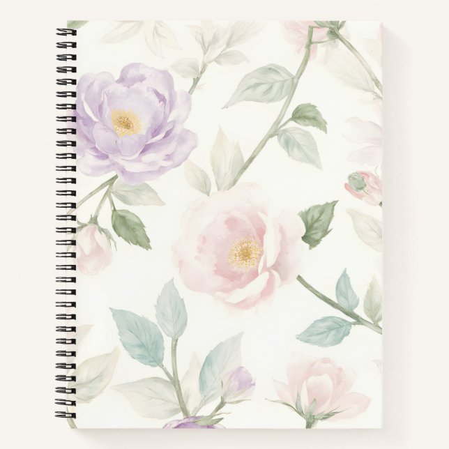 Delikates pastellfarbenes Muster mit Rose und Dais Notizbuch (Vorderseite)