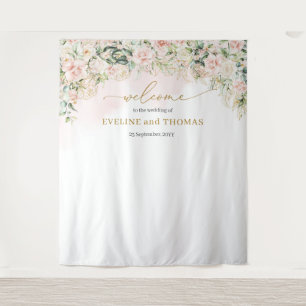 Delikates Pastellrosa Rosen Hochzeitslandschaft Wandteppich