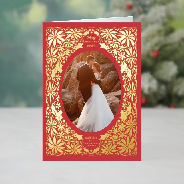 Delikates Poinsettia Roter Oval Rahmen Foto (Feiertag In Situ)