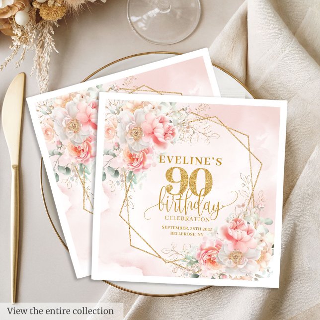 Delikates Rosa Gold 90. Geburtstagspapier Serviette (Delightful blush pink gold 90th birthday paper Napkins)
