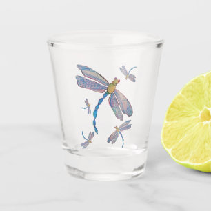Delikates Rosa und Blauer Flug der Libellen Schnapsglas