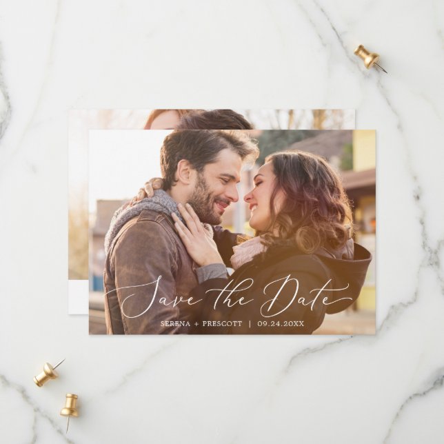 Delikates Schwarzes Kalligrafisches Horizontales d Save The Date (Vorderseite/Rückseite Beispiel)