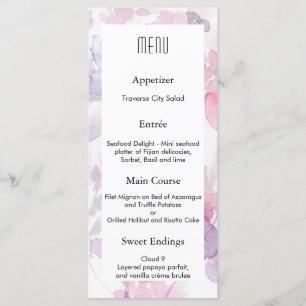Delikates Watercolor Blooms Wedding Design MENU Menükarte