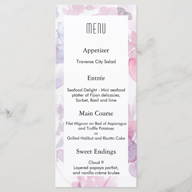 Delikates Watercolor Blooms Wedding Design MENU Menükarte (Vorderseite)