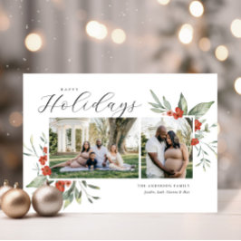 Delikates Watercolor Floral Happy Holidays Foto Feiertagskarte