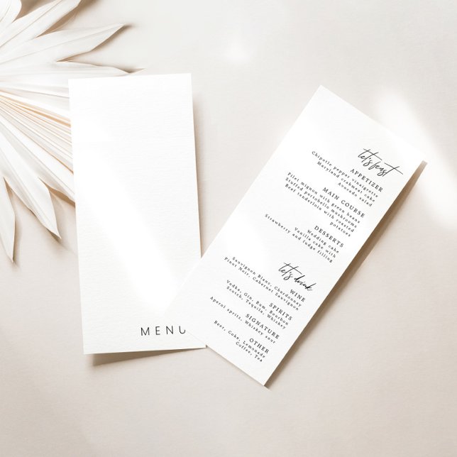 Delikates White Calligraphy Modern Wedding Menu Einladung (Von Creator hochgeladen)