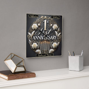 Delikatesse 1. Jahrestag Blumengesicht Quadratische Wanduhr
