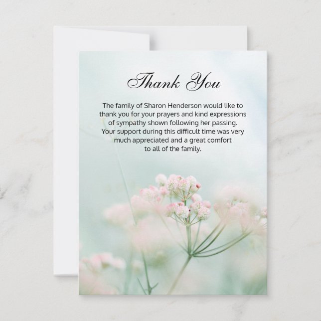 Delikatesse florale Beerdigung Danke Note Card (Vorderseite)