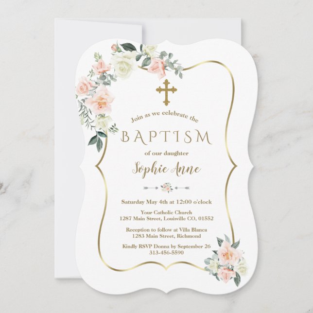 Delikatesse Weiße Blume Goldgräbertaufen Einladung (Vorderseite)