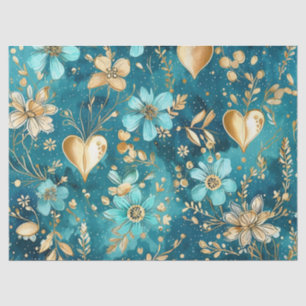 Delikatessen, Aquamarin & Gold, florale und herzer Seidenpapier