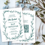 Delikatessen Botanischer Bar Bat Mitzvah CUSTOM QR Einladung<br><div class="desc">Perfekte Karte, um eine Fledermausmitzvah, Bar mitzvah oder andere jüdische Feier anzukündigen! Handgezeichnete, zarte Blättertramkunst für Sie! Vollständig anpassbar! Klicken Sie auf "Personalisieren" oben, um den Text zu bearbeiten. Klicken Sie auf "Bearbeiten mit dem Design-Tool", um die Schriftart, Farben und Platzierungen anzupassen und Ihren Link zum QR-Code auf der Rückseite...</div>