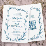 Delikatessen Botanischer Bar Bat Mitzvah CUSTOM QR Einladung<br><div class="desc">Perfekte Karte, um eine Fledermausmitzvah, Bar mitzvah oder andere jüdische Feier anzukündigen! Handgezeichnete, zarte Blättertramkunst für Sie! Vollständig anpassbar! Klicken Sie auf "Personalisieren" oben, um den Text zu bearbeiten. Klicken Sie auf "Bearbeiten mit dem Design-Tool", um die Schriftart, Farben und Platzierungen anzupassen und Ihren Link zum QR-Code auf der Rückseite...</div>