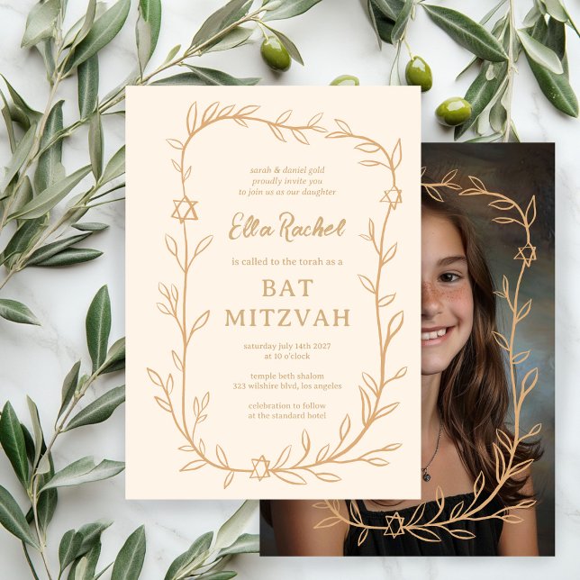 Delikatessen Botanisches CUSTOM FOTO Bar Bat Mitzv Einladung (Delicate Botanical CUSTOM PHOTO Bar Bat Mitzvah Invitation
)