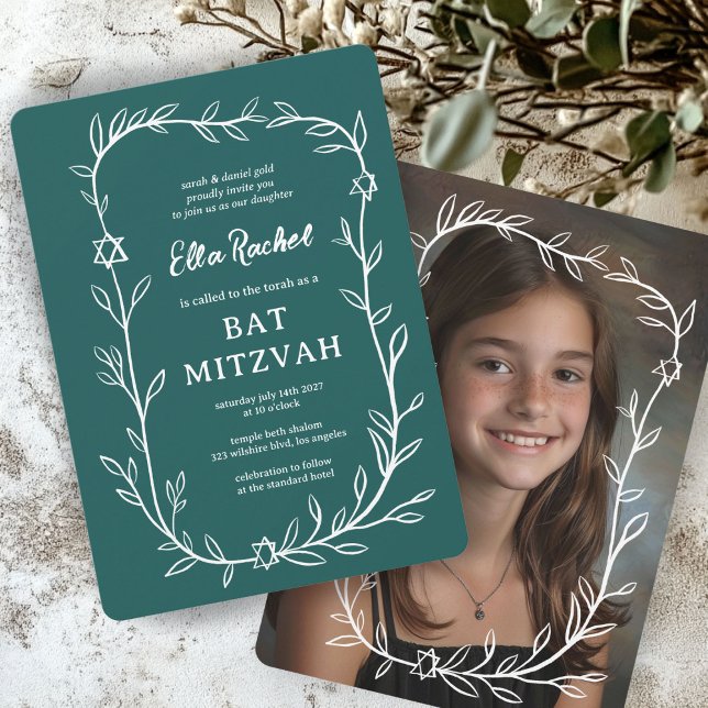 Delikatessen Botanisches CUSTOM FOTO Bar Bat Mitzv Einladung (Delicate Botanical CUSTOM PHOTO Bar Bat Mitzvah Invitation
)