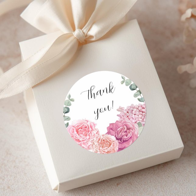 Delikatessen Danke, dass du pinkfarbenes Aquarell  Runder Aufkleber (Von Creator hochgeladen)