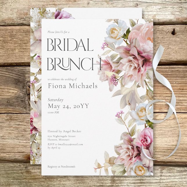 Delikatessen Moderne rosa Rose & Lily Bridal Brunc Einladung (Delicate Modern Pink Rose & Lily Bridal Brunch Invitation)