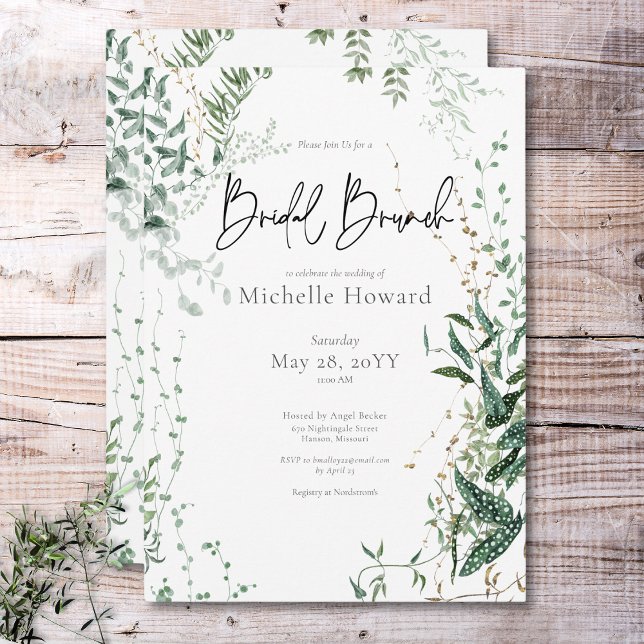 Delikatessen Moderner tropischer Regenwald Bridal  Einladung (Delicate Modern Tropical Rainforest Bridal Brunch Invitation)