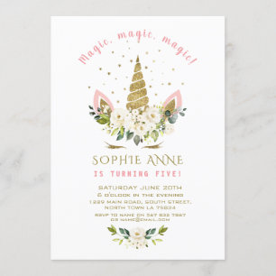 Delikatessen Weißes Blütengold Einhorn Girl Birthd Einladung