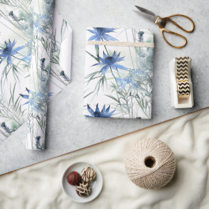 Delikatessenes, hellblaues Zen-Blumenmuster Geschenkpapier