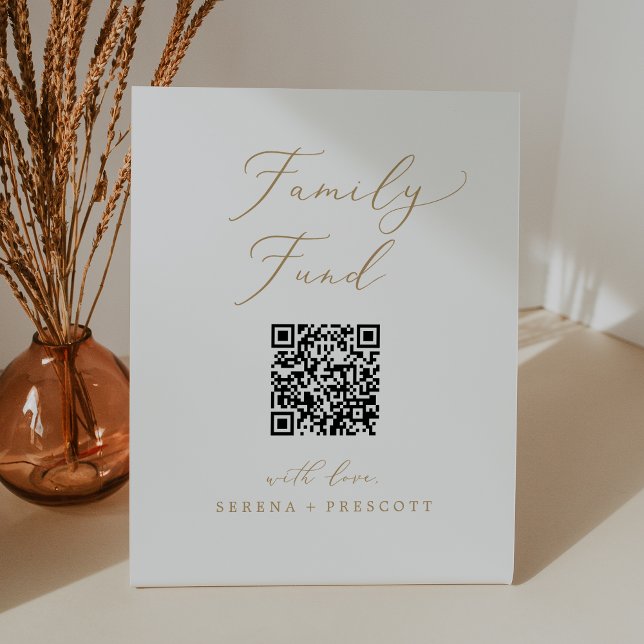Delikatfonds zur Goldkalligraphie QR Code-Familie Sockelschild (Delicate Gold Calligraphy QR Code Family Fund Pedestal Sign)