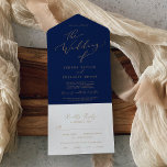 Delikatgold | Hochzeitsnacht und Cocktails All In One Einladung<br><div class="desc">Dieses delikate Abendessen mit der Goldmedaille und die Cocktails Hochzeitscocktails in einer Einladung sind perfekt für eine moderne Hochzeit. Das romantische minimalistische Design besticht durch eine hübsche und elegante Champagner-goldgelbe Typografie auf marineblarem Hintergrund mit einem klaren und schlichten Look. Schreiben Sie Ihre Gastadressen auf der Rückseite der gefalteten Einladung, oder...</div>