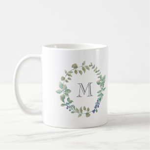 Delikatgrün   Wasserfarben und Monogramm Kaffeetasse