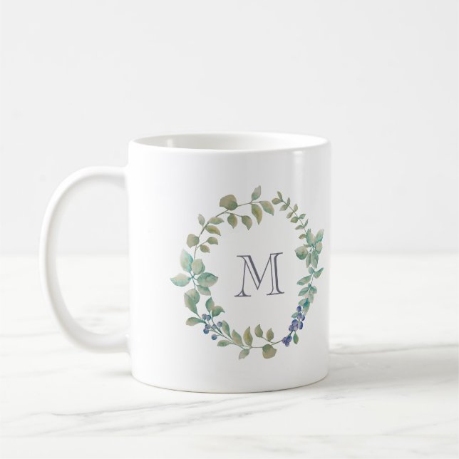 Delikatgrün | Wasserfarben und Monogramm Kaffeetasse (Links)