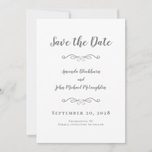 Delikatskript Romantische Kalligraphie Grau Save The Date