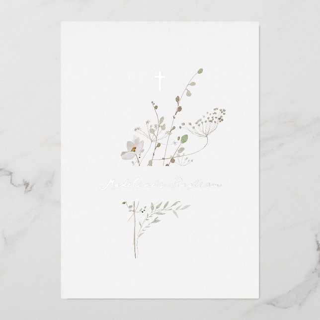 Delikatstrasse Taufe Silberfolie Einladung (Vorderseite)