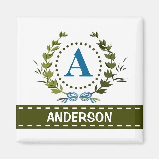 Delikatter Ivy-Kranz und Bow-Name mit Monogramm A Magnet (Vorne)