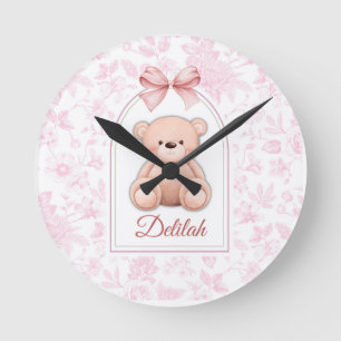 Delilah Benutzerdefiniertes rosa Teddy-Bär-Kinde Runde Wanduhr
