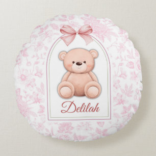 Delilah Benutzerdefiniertes rosa Teddy-Bär-Kinde Rundes Kissen
