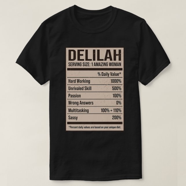 Delilah Nutrition Facts Name Nickname Alias Title  T-Shirt (Design vorne)