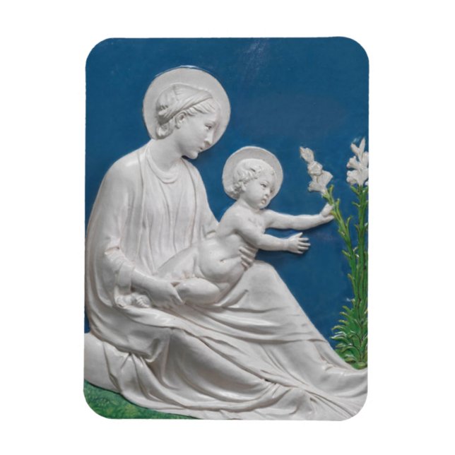 Della Robbia Madonna and Child Blue White Lilies Magnet (Vertikal)